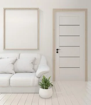 Interior poster mock up with  empty wooden frames, sofa, plant and lamp in em Stock Illustration