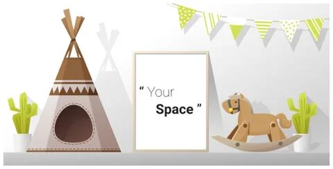 Interior poster mock up frame in child room Stock Illustration