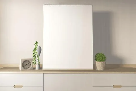 Interior poster mock up scene top table cabinet Tv wooden. 3D rendering Stock Illustration