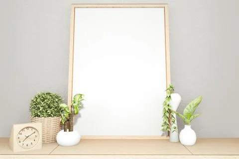 Interior poster mock up scene top table wooden and white picture for editing. Stock Illustration