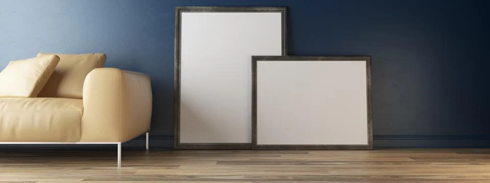 Interior poster mock up with two frames near wall and sofa Stock Illustration