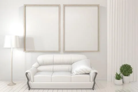Interior poster mock up wooden frames, sofa, plant and lamp in living room wi イラスト素材