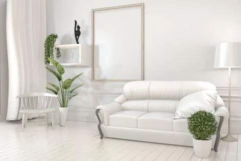Interior poster mock up wooden frames, sofa, plant and lamp in living room wi イラスト素材