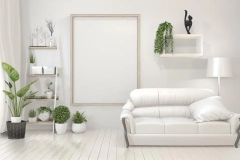 Interior poster mock up wooden frames, sofa, plant and lamp in living room wi Stock Illustration