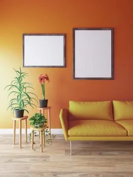 Interior poster mockup 3d render Stock Illustration