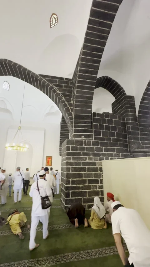 Interior Prayer Hall and Arched Portico of Al-Ghamama Mosque Stock Footage 332122471