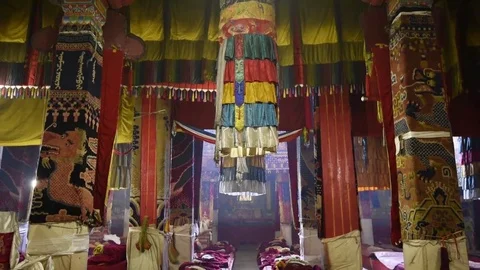 The interior of a prayer room within a Tibetan Monastery Stock Footage 72510577