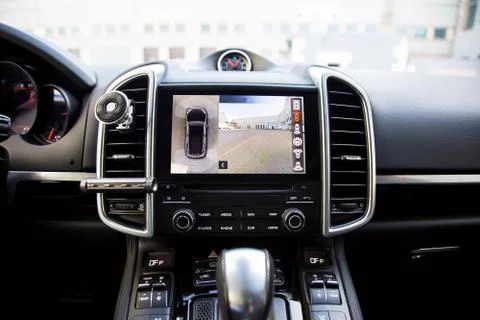 Interior of premium suv, work of front side, side, and rear view camera in 36 Stock Photos