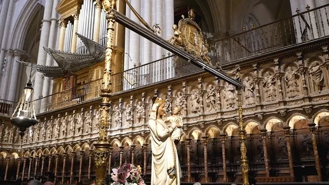 Interior of the Primate Cathedral of Saint Mary Toledo, Spain. Stock Footage 123743819