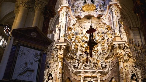 Interior of the Primate Cathedral of Saint Mary Toledo, Spain. Stock Footage 123743838