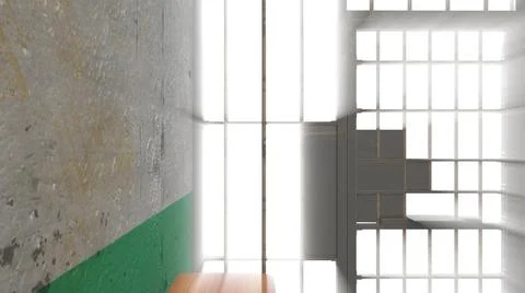 Interior of prison room inside with shine rays, computer generated. 3d rendering Stockillustratie