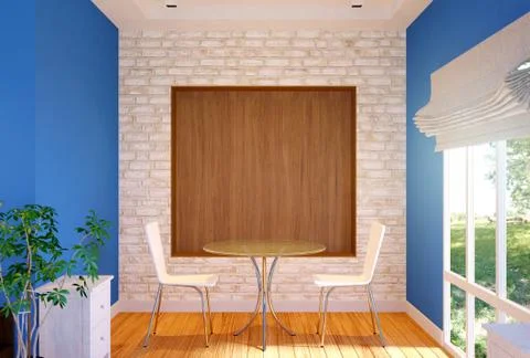 Interior of private dining area with mock up wall Stock Illustration