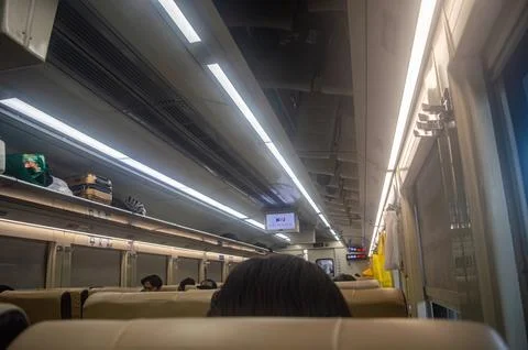 The interior of PT Kereta Api Indonesia new generation premium economy trai.. Stock Photos