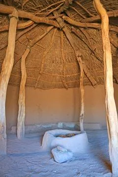Interior of a Rebuilt Ancient Circular Mud Huts of Aldea de Tulor Village, Chile Stock Photos