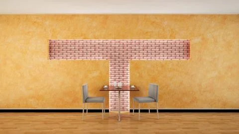 Interior rendering of a bar with one table and two seats Stock Illustration