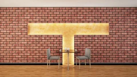 Interior rendering of a bar with one table and two seats Stock Illustration