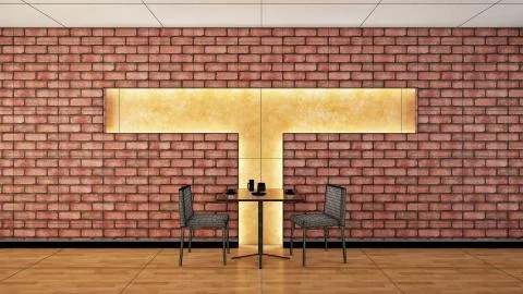 Interior rendering of a bar with one table and two seats Stock Illustration