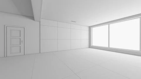 Interior rendering of an empty room without textures Stock Illustration