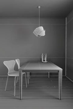 Interior rendering of a kitchen in wireframe Stock Illustration