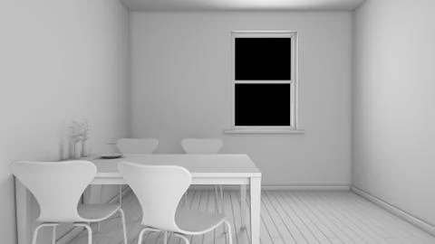 Interior rendering of a kitchen without textures Illustrazione stock