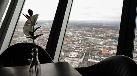 The interior of the restaurant inside the television tower in Dusseldorf Foto stock