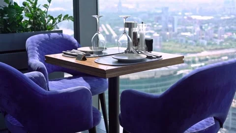 The interior of a restaurant on the top floors of a skyscraper. Stock Footage 255822574