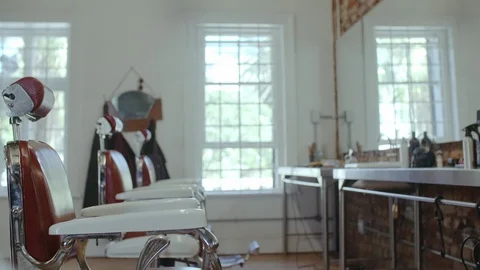 Interior of retro styled barber shop Stock Footage 98005312
