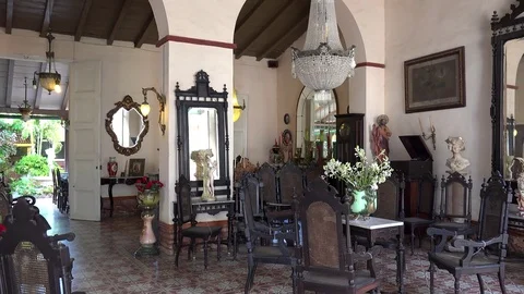 Interior of the rich colonial house (casa particular) in Trinidad, Cuba Stock Footage