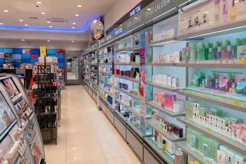 Interior of a Rive Gauche store in Ufa offering luxury cosmetics and perfumes Stock Photos