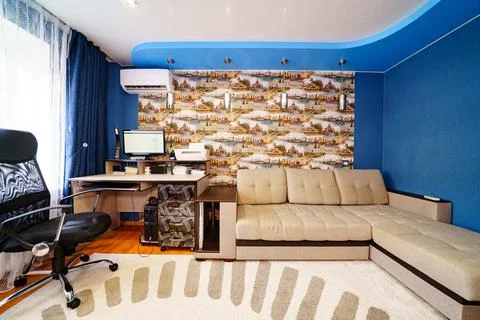 Interior of the room with Desktop with computer and printer. Stock Photos