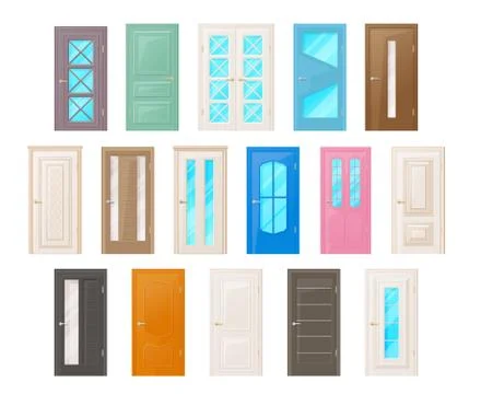 Interior room doors isolated vector objects Ilustración de archivo