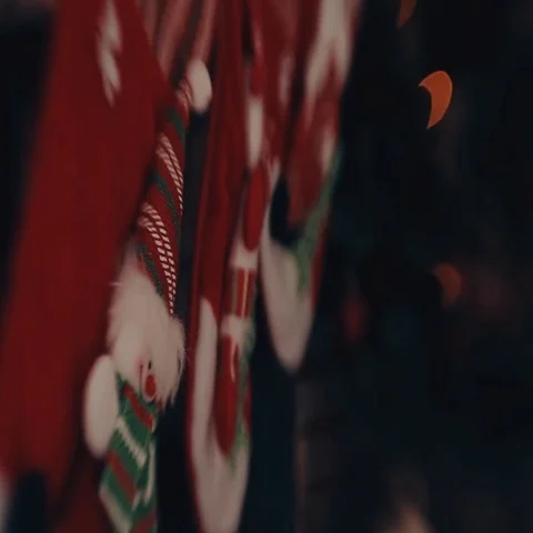 Interior room with elegant Christmas tree, fireplace and Christmas socks Stock Footage 69542005