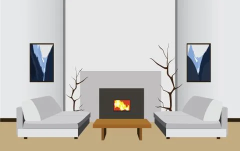 Interior room with fireplace Stock Illustration