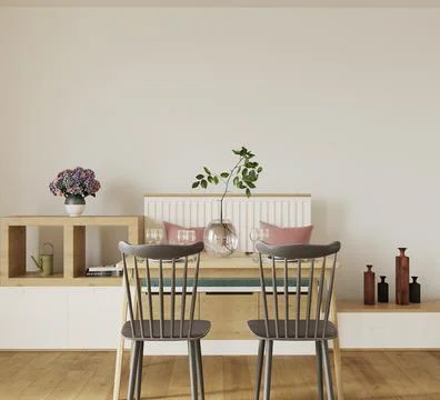 Interior of a room with flowers, 3d render Stock Illustration