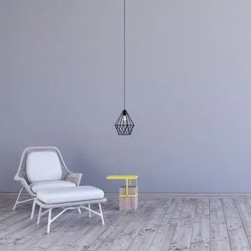 Interior of room with gray wall, wing chair and modern side table and wooden Stock Illustration