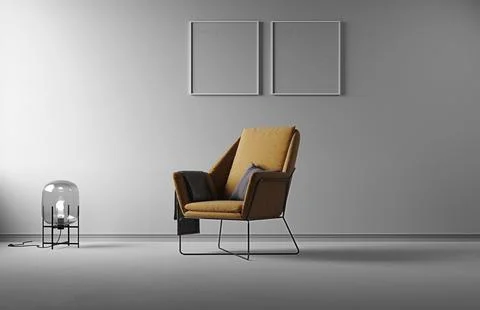 Interior of the room in plain monochrome light gray color with chair. Stock Illustration