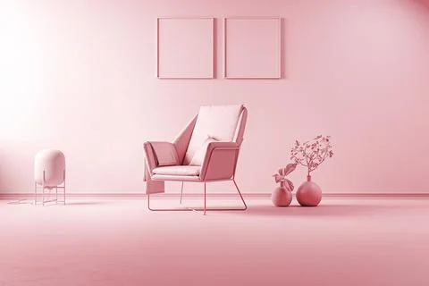 Interior of the room in plain monochrome light pink color with chair Stock Illustration