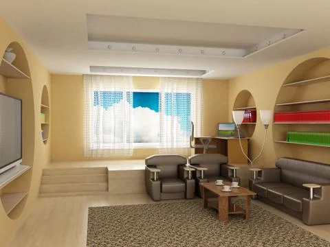 Interior of a room of rest. 3D image Stock Illustration