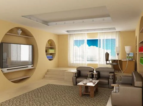 Interior of a room of rest. 3D image Stock Illustration