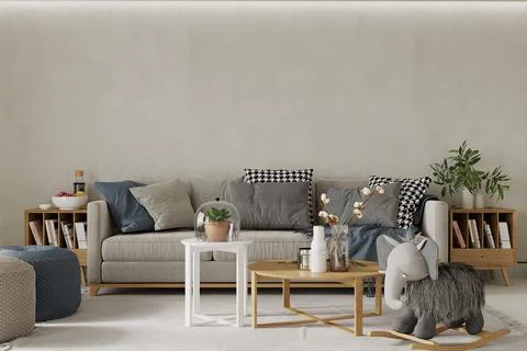 Interior of room with sofa , 3d render Stock Illustration