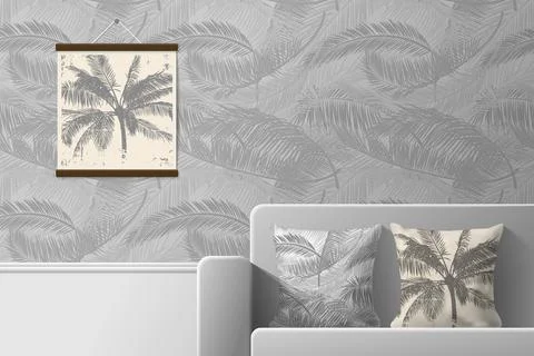 Interior of the room with sofa and pillows with prints. Patterns of seamless Stock Illustration