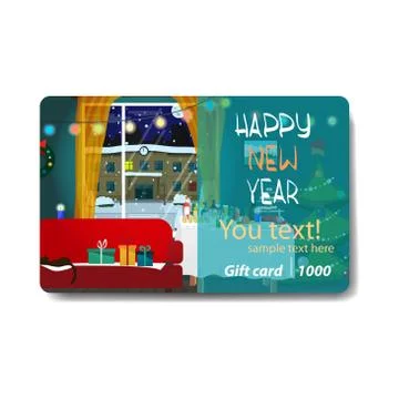 Interior room with a sofa and a window decorated for Christmas. Stock Illustration