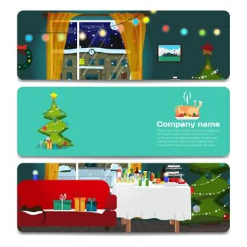 Interior room with a sofa and a window decorated for Christmas. Stock Illustration