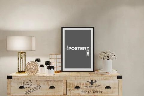 Interior of a room with a vertical frame, 3d render Stock Illustration