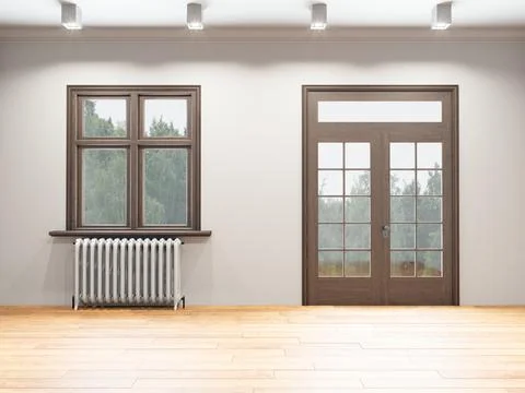 Interior of a room with a window and a radiator Stock Illustration