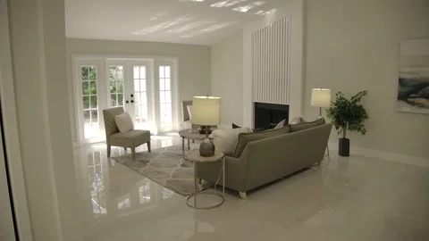 Interior of rooms in a luxury home. Features a kitchen and living room Stock Footage 207534589