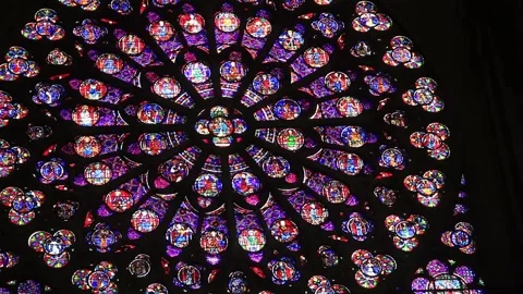 Interior of the Rose Window at Notre-Dame de Paris Cathedral, France. Stock Footage 99328459