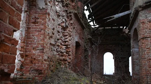 Interior ruins, walls, windows, ceiling Stock Footage 122238367