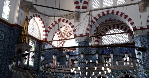 Interior of Rustem Pasha Mosque at sunset, ramadan, islam Stock Footage 299830023