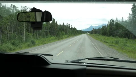 Interior RV POV Shot Of Windshield Driving on Alaksa Highway Yukon Canada Stock Footage 80769902